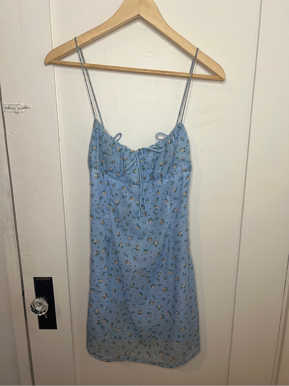 Princess Polly Powder Blue Floral Tie-Front Mini Dress